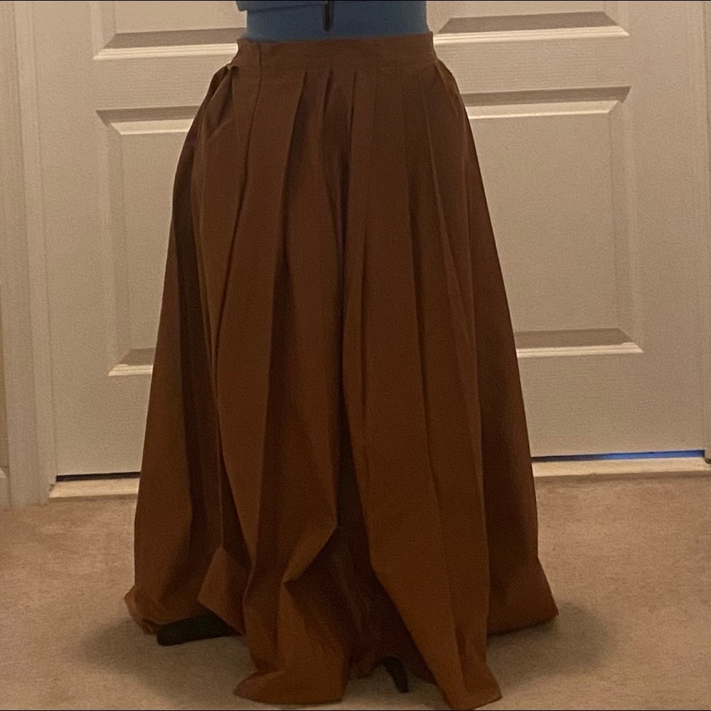 Tan faux leather pleated skirt